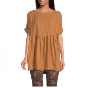 Free people moon city boat neck short sleeve patch pocket oversized bodydoll top